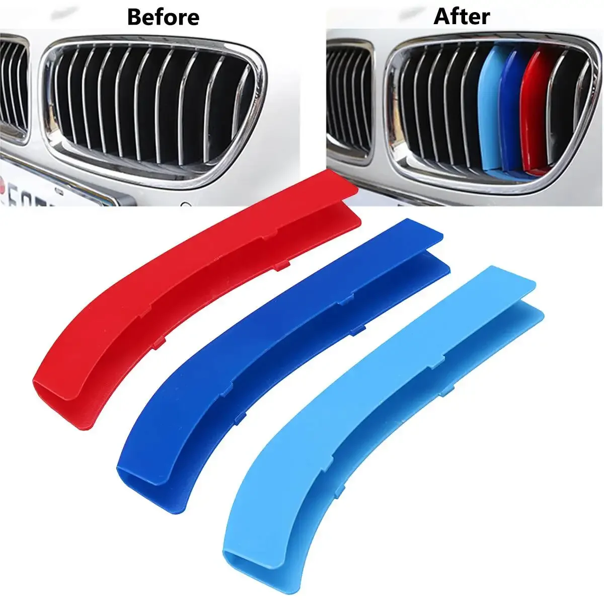 3pcs Car Grille Sticker Strip Cover Trim For BMW 1 3 5 Series F30 F31 X5 X6 E90 E91 F10 F11 F18 E60 E61 E70 E84 F48 F20 F21