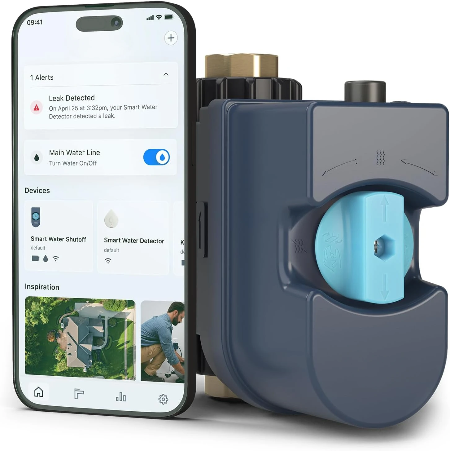 Water Monitor and Automatic Shutoff Sensor, Wi-Fi Water Leak Detector for 3/4-Inch Diameter Pipe