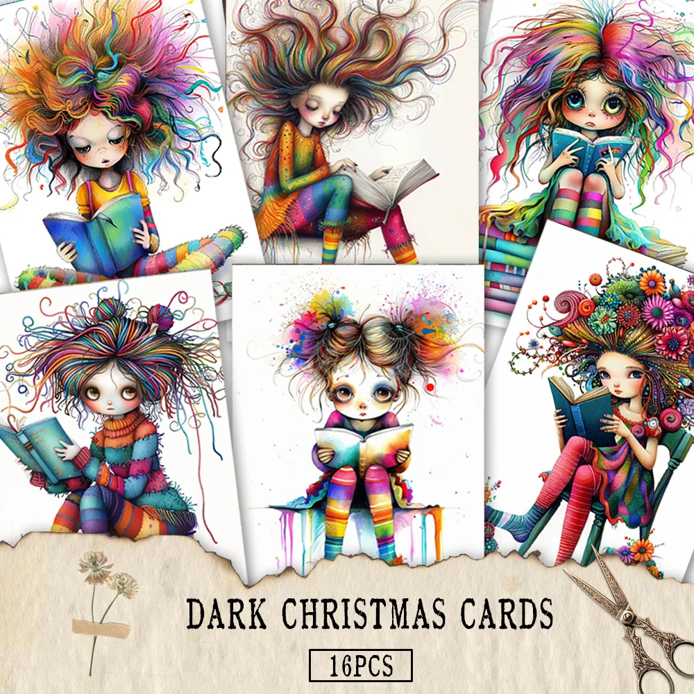 

16pcs Quirky Girl Postcards, New Year Gift, Christmas Gift, Living Room Decoration, Bedroom Decoration, High-Quality Cards
