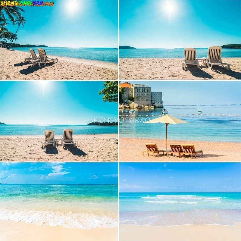 Tropical Beach Sea Ocean With White Cloud Blue Sky Photography Backdrops Sandy Palms Trees Island Maldives Background BU-01