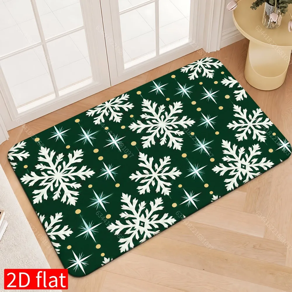 Stunning Elegant Blue Gold Snowflake Leaf Welcome Print Durable Washable Floor Mat For Cold Season Indoor Entryway Rug