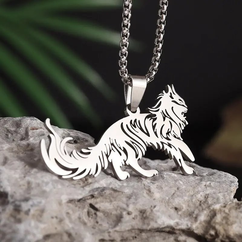 Fashion Classic Cute Animal Maine Cat Stainless Steel Pendant Necklace for Men Trend Pet Wolf Punk Jewelry Anniversary Gift