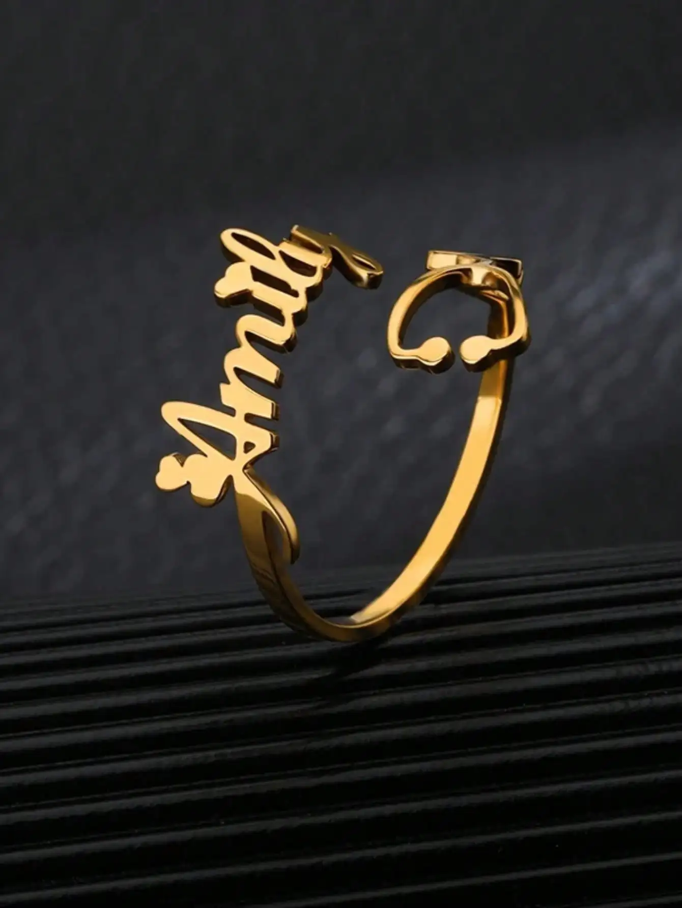 Benutzerdefinierte Stethoskop Herz Namensringe für Frauen Gold Farbe Edelstahl Stethoskop Namensring Weihnachtsschmuck Geschenk für Krankenschwester – Detail 8