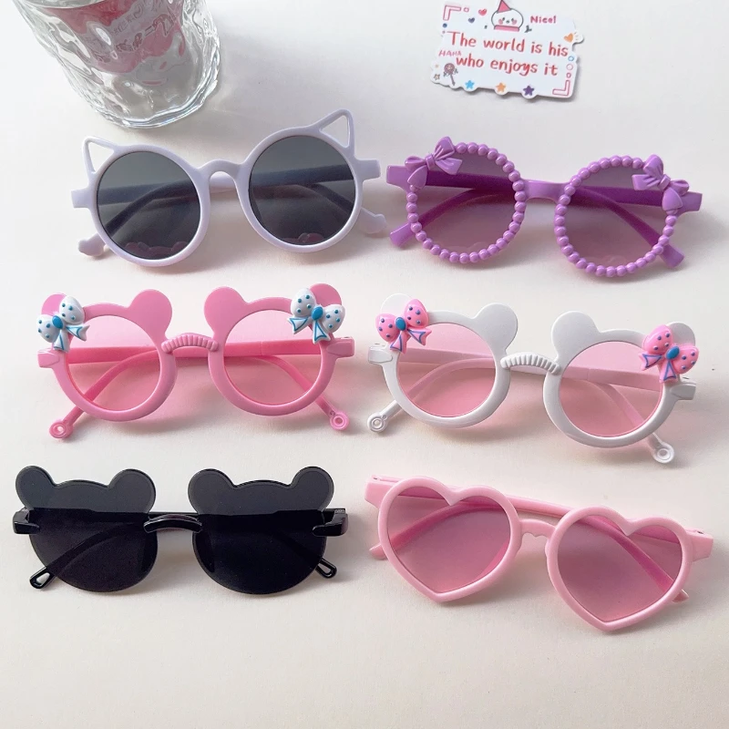 3/6Pcs 2026 Boys Girls Cute Newest Double Colors Bear Shape Kids Children Baby Bear Ear Heart Fashion Glasses Cat Ear Eyewear