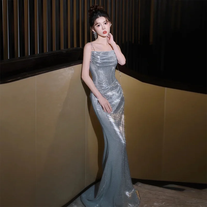 

Exquisite Sequin Fi Tail Gown Sexy Strapl Evening Dr for Year End Par Host Faionable Long Skirt Ball Gown