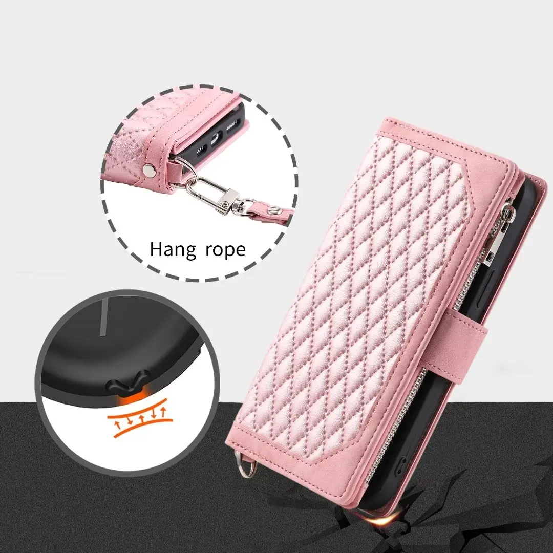 Fashion Zipper Wallet Case For Redmi 9C Flip Cover Multi Card Slots Cover Phone Case Card Slot Folio with Wrist Strap