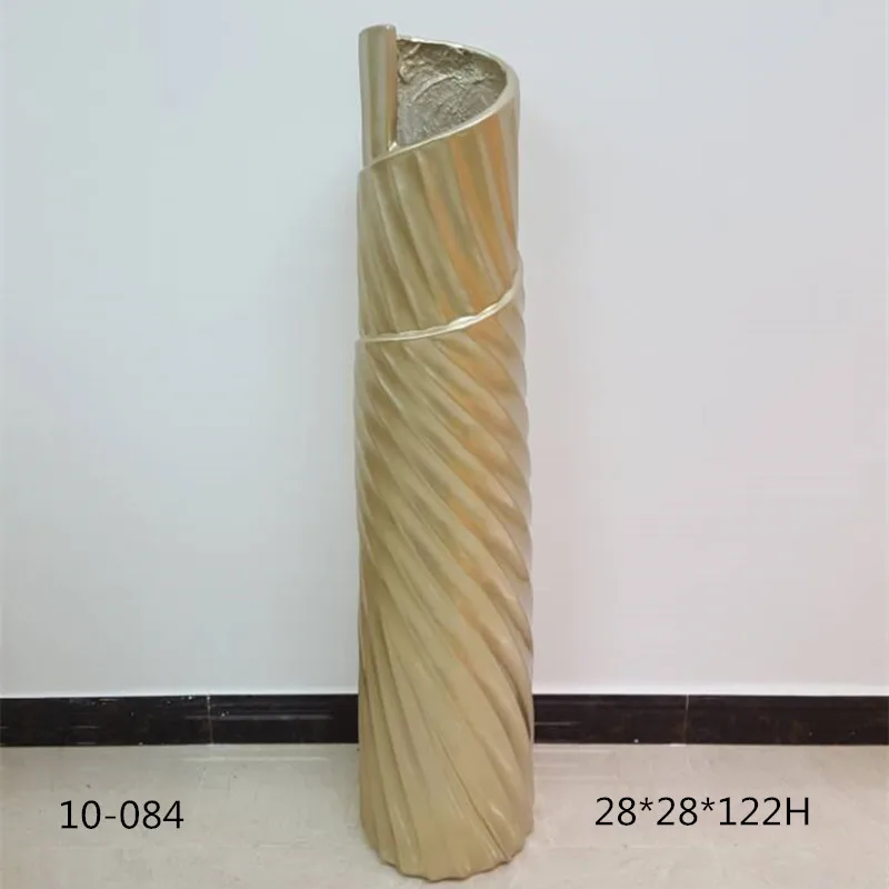 Gold painting FRP modern vases for restaurant hotel office building decoration round tall 120 cm height cheap