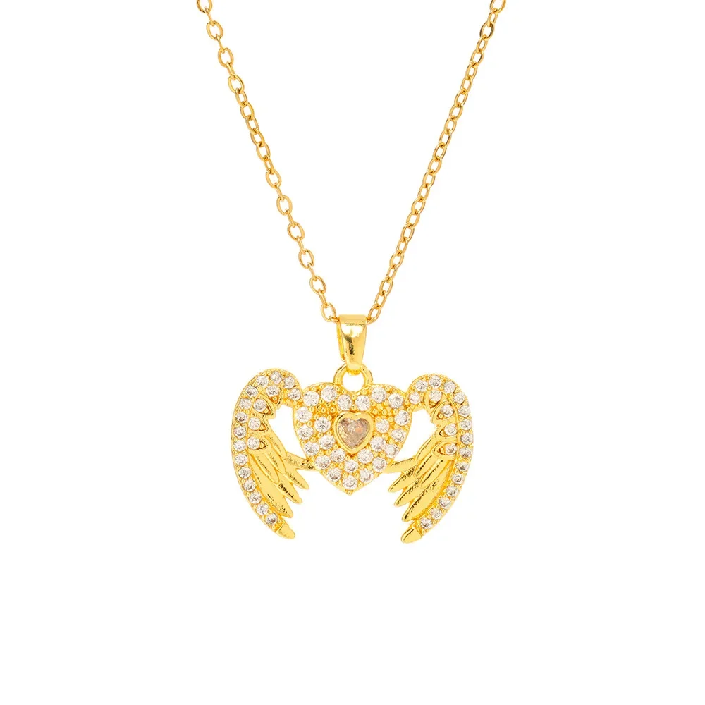 Эта изысканное колье из титановой стали с небольшими крыльями ангела и цельнозолотыми бриллиантами — это модный выбор для женщин.