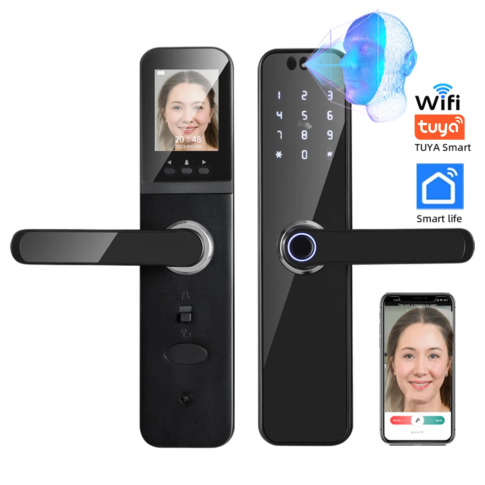 RAYKUBE K12 Tuya WiFi-camera Elektronisch slot 3D Gezichtsherkenning Vingerafdruk Slim deurslot met oplaadbare schermbatterij - afbeelding 2