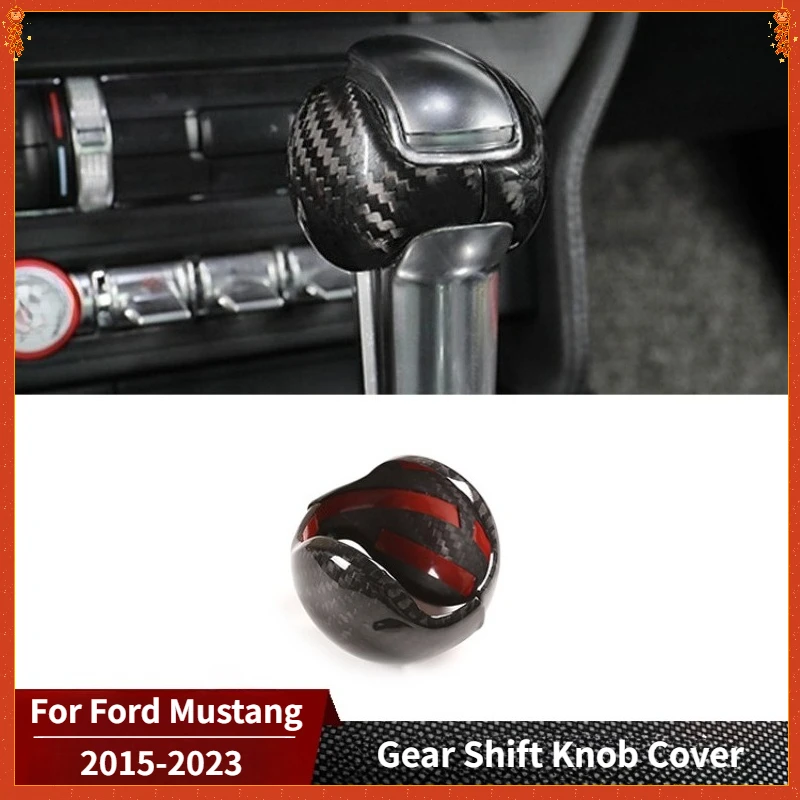 

For Ford Mustang Real Dry Carbon Fiber 2015-2023 Interior Glossy Gear Shift Knob Cover Decoration Modification Accessories