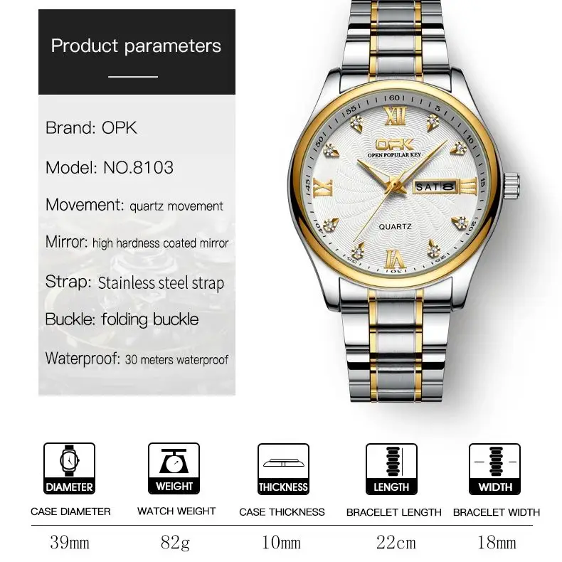 ساعة OPK 8103 كوارتز رجالية بمقياس ماسي بتقويم مزدوج #5