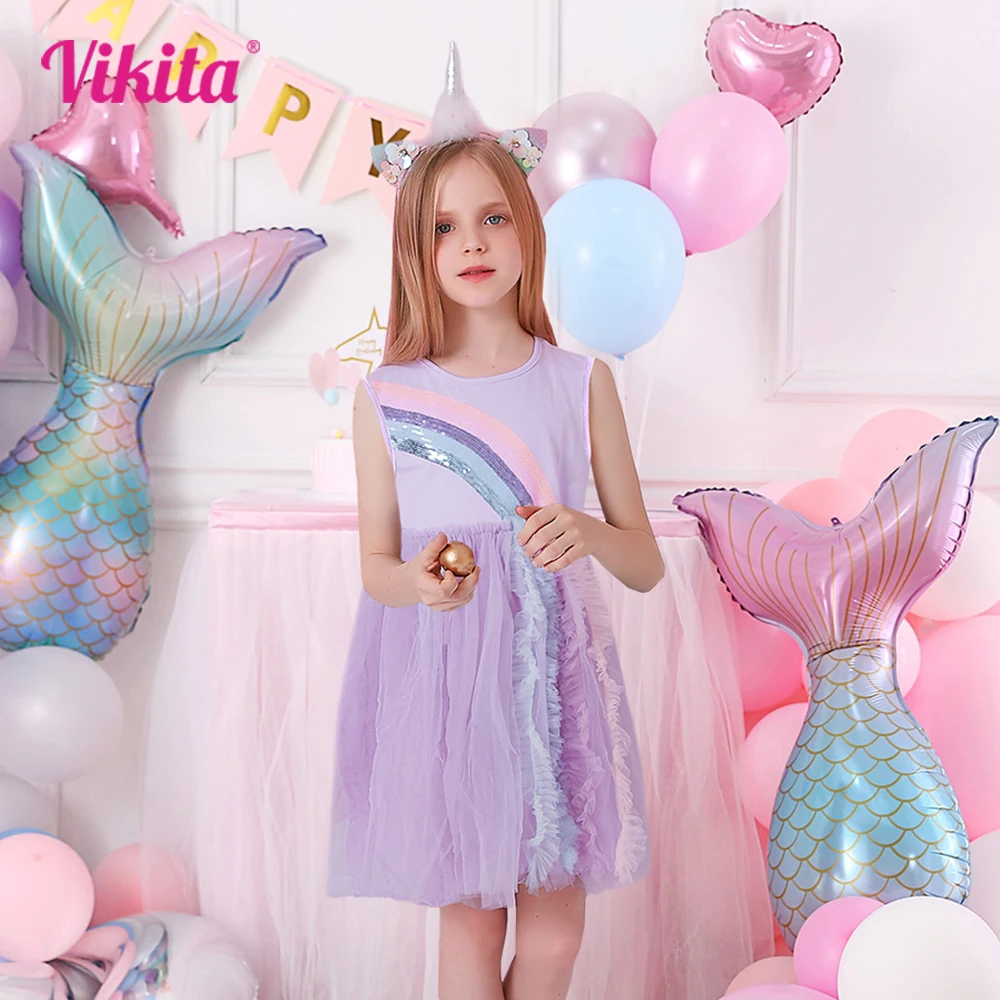 VIKITA 2023 New Girls Dress Summer Girls Sling Cute Dress Children Elegant Birthday Party Prom Vestidos Toddlers Cute Lace Tulle