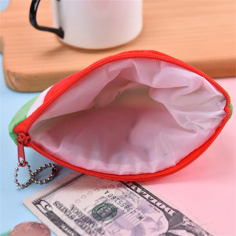 Cute Watermelon Coin Purse para estudantes, Plush Zipper Coin Wallet, Fruit Key Bag, Pen Pencil Case Bags, Women and Kids