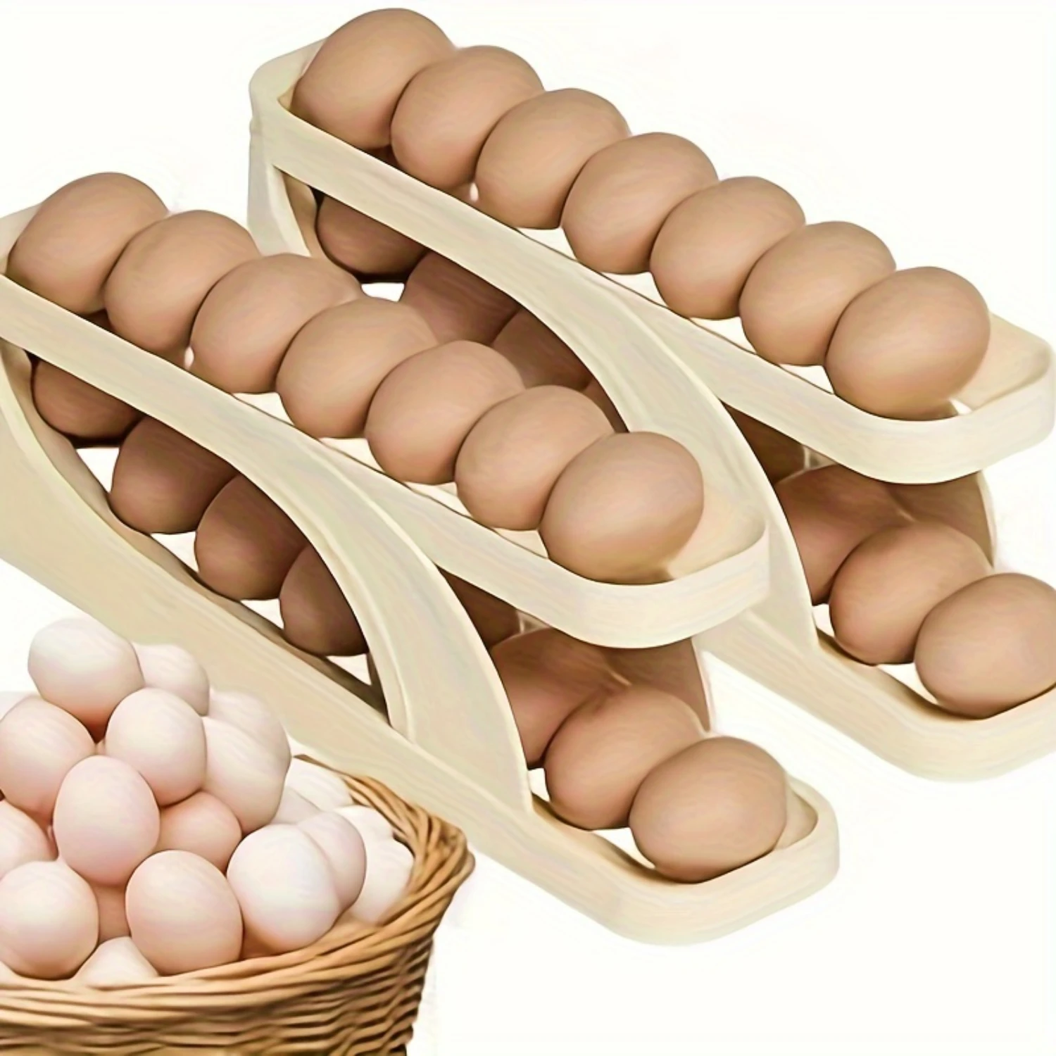 2-Tier Egg Holder Automatic Roll-Down Double-Layer Egg Holder For Refrigerator Egg Dispenser For Refrigerator Egg Roller For Ref