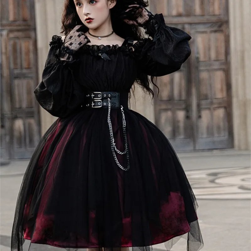 Daily Simple Gothic Goth Twin Full Set Black Lolita