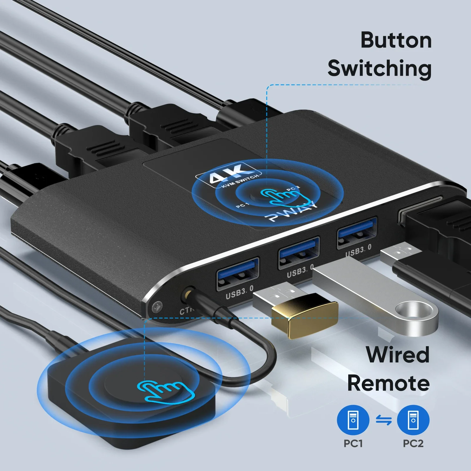 

Квм-переключатель PWAY HDMI с поддержкой 4K60Hz USB3.0 HDM2.0, переключатель для клавиатуры Xiaomi Mi Box, мыши, 2 шт., совместное использование экрана дисплея