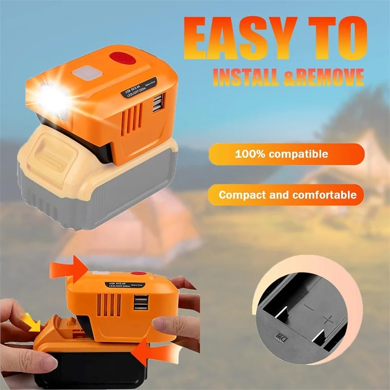 150W Portable Power Supply Inverter For Dewalt 20V Lithium Battery DC 20V To AC 110V/220V Power Station Generator with Light