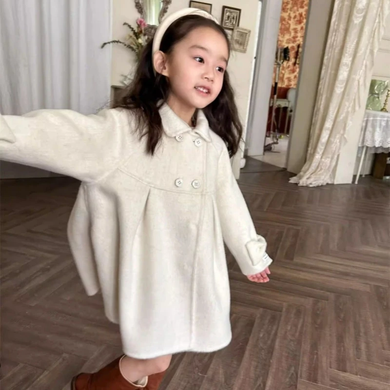 Girls Woolen Coat Overcoat Jacket Windbreak 2023 Beige Warm Thicken Winter Cotton Teenagers Outwear Children\'s Clothing