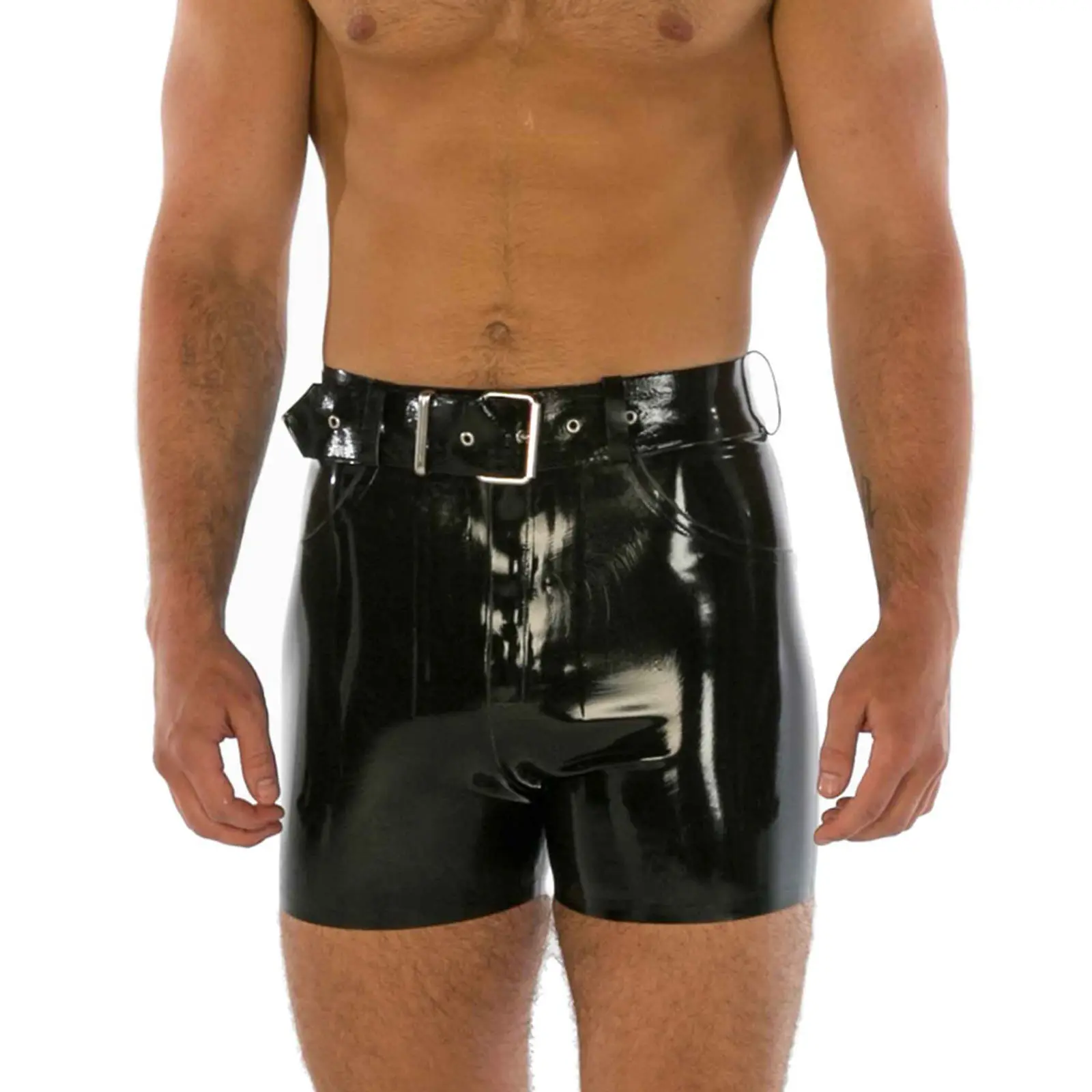 

Men Latex Shorts Rubber Panities with Front Zip Custom Made Halloween Cosplay Costumes (no belt)