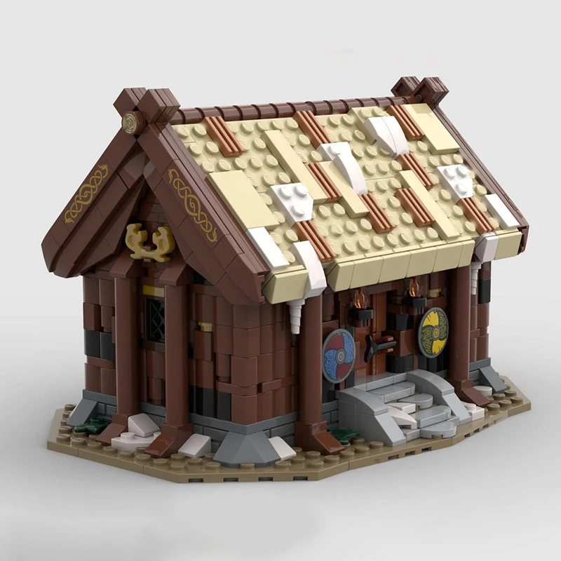 Middeleeuws Street View Model Moc Gebouw Bakstenen Viking Dorpshuis Modulaire Technologie Geschenken Vakantie Assembleren Kinderen Speelgoed Pak