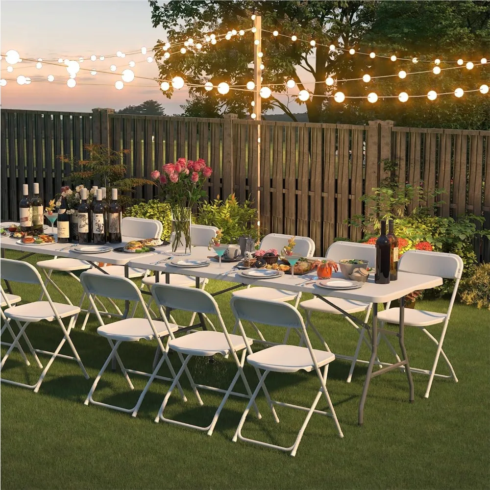 Portable Folding Chairs White 18-Pack, Durable Plastic for Outdoor and Indoor Use, 350lb Capacity, Lightweight Event Chairs