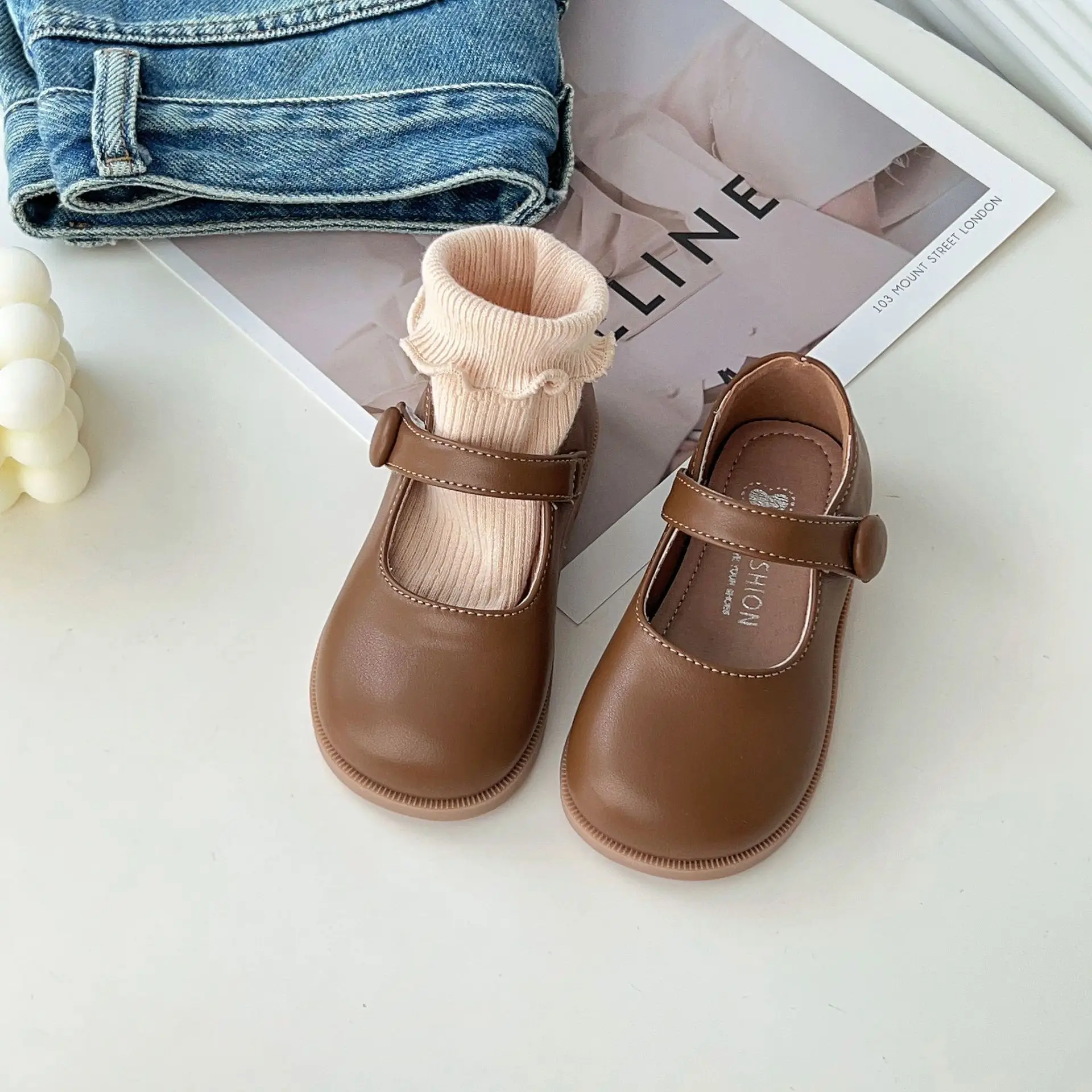 Children Leather Shoes Girls Shallow Princess Shoes Comfortable British Style Soft Sole Casual Shoes Size 23-34