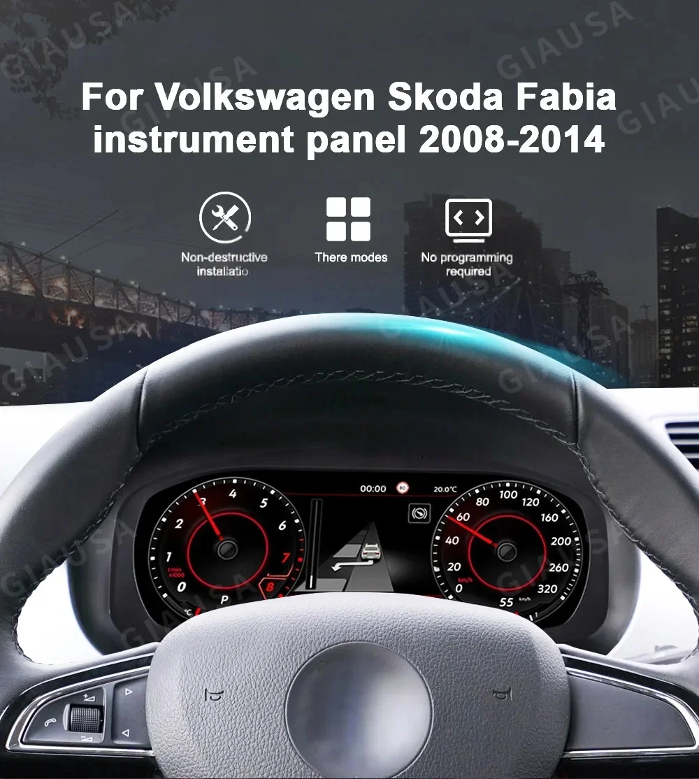12.3”Digital Cluster For Volkswagen VW Skoda Fabia 2008-2014 Linux System Cockpit LCD Speedometer Dashboard Virtual Car Display