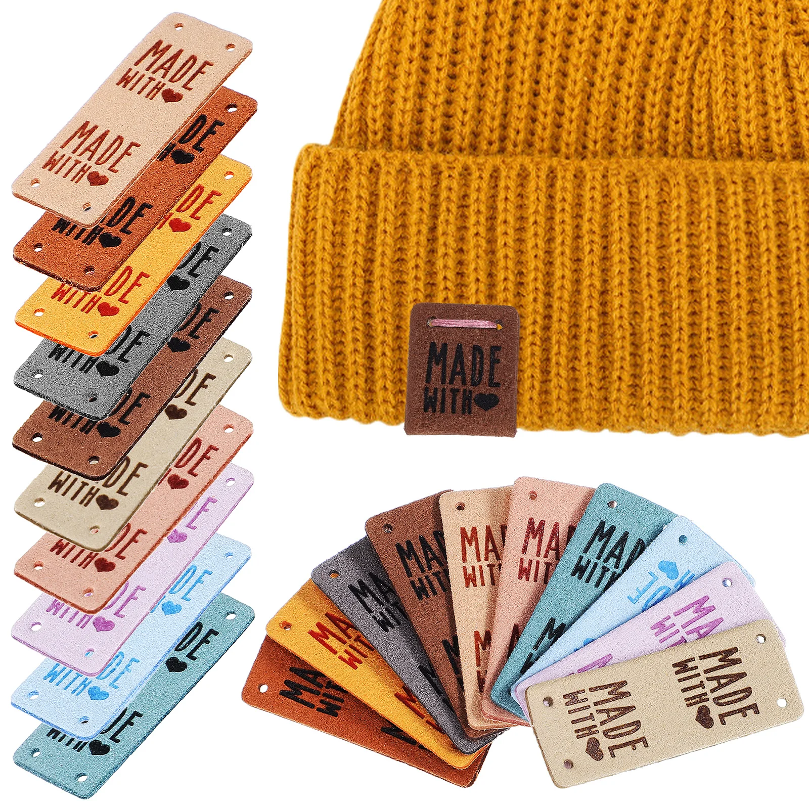 

50 Pcs Labels Durable PU Tags for Handmade Items Crochet Tags For Crochet Knitting Sewing Clothes Various Colors