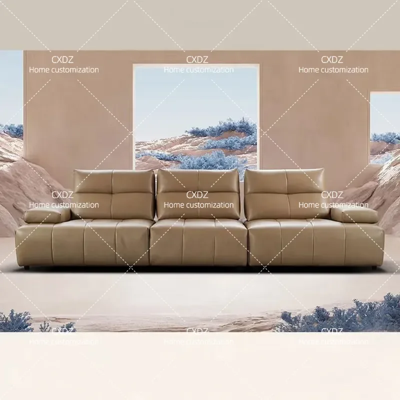 Nordic Simple Italian Style Living Room Dark Gray Down Sofa Medium Small Apartment Combination Cowhide Leather