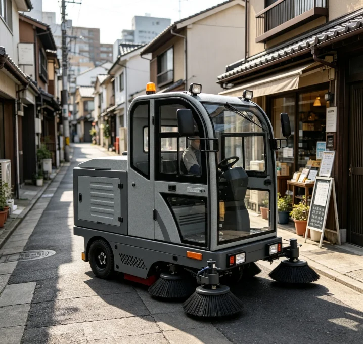 All Closed Ride On Lithium Electric Street Sweeper Filter Dust Collection Cabin Cleaning Vehicle For Campus Main Road