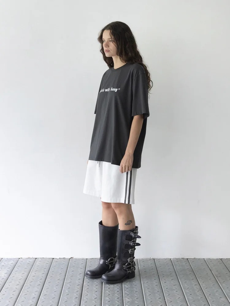 Haag Official Summer Casual Printed T-Shirt Women's Boxy Top Korean Style Loose Fit Cotton Short Sleeve round Neck Cool Feeling