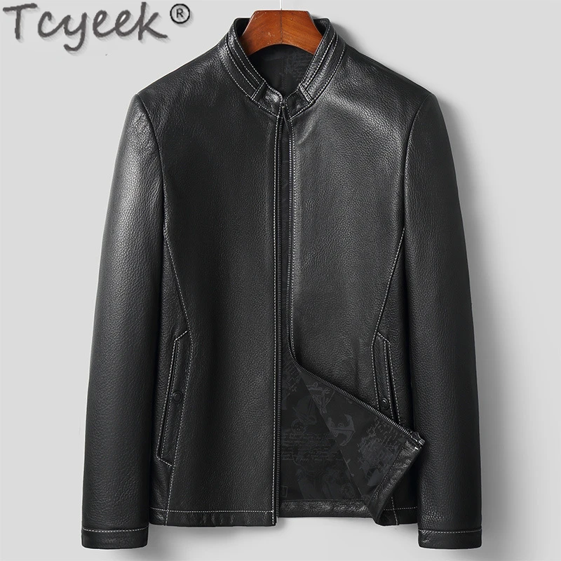 

Tcyeek Men Leather Jacket Fashion Thin Genuine Leather Man Jackets Casual Goatskin Coat Spring Fall Clothes Jaqueta Masculina LM