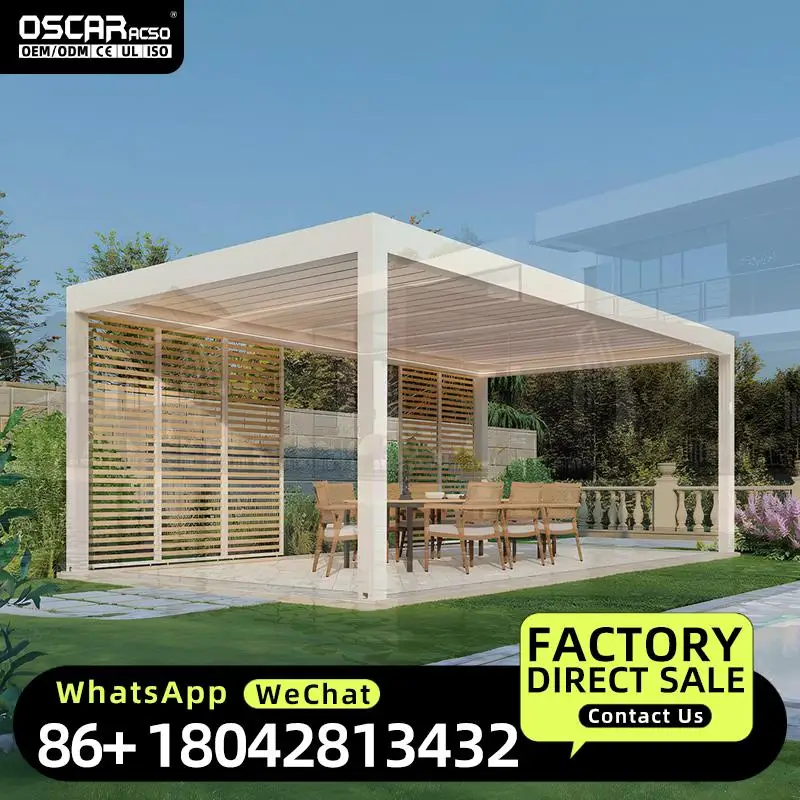 4x5 Meter Bioclimatic Shading Structure Aluminium Frame Powder Coated 18 Square Meters Weather Resistant Wood Outdoor Patio Gard