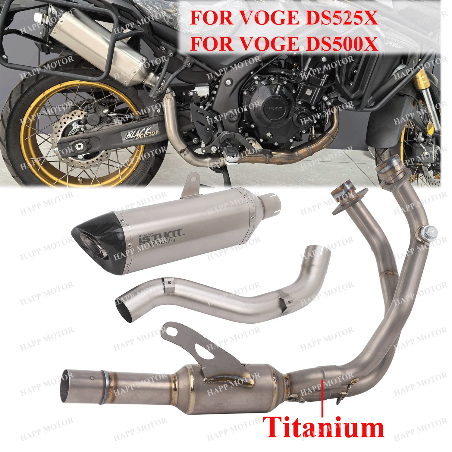 

Titanium For VOGE DS525X DS500X Motorcycle Exhaust Full System Slip On DS525X Pipe Carbon fiber Tail Pipe DS500X Exhaust