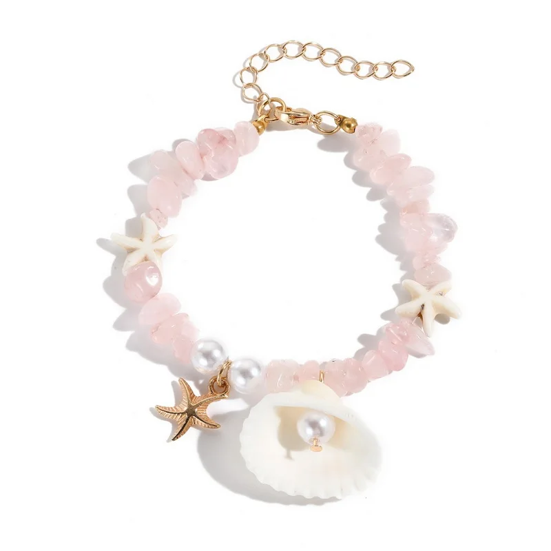 New Trendy Sea Shell Pendant Bracelet for Women Men Handmade Crushed Stones Starfish Bracelets Summer Beach Jewelry Gift