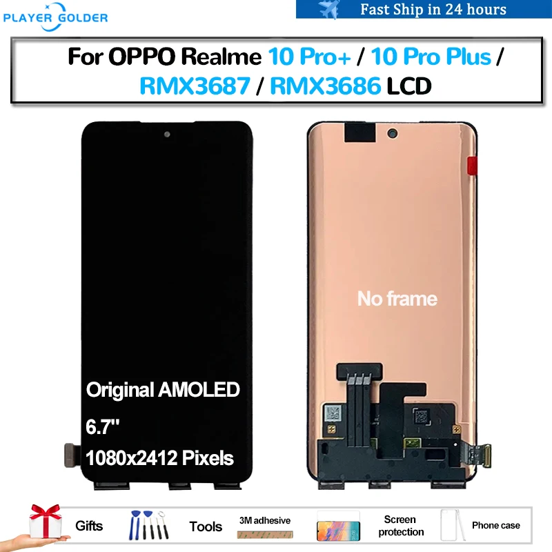 

Original AMOLED For OPPO Realme 10 Pro+ 10 Pro Plus RMX3687 RMX3686 Pantalla lcd Display Touch Panel Screen Digitizer Assembly