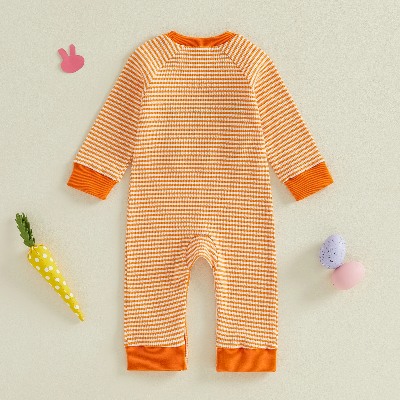 

Пасхальный комбинезон Tregren для новорожденных девочек 0-18 месяцев, полосатый комбинезон с длинными рукавами и кроликом, милая летняя весенне-осенняя одежда