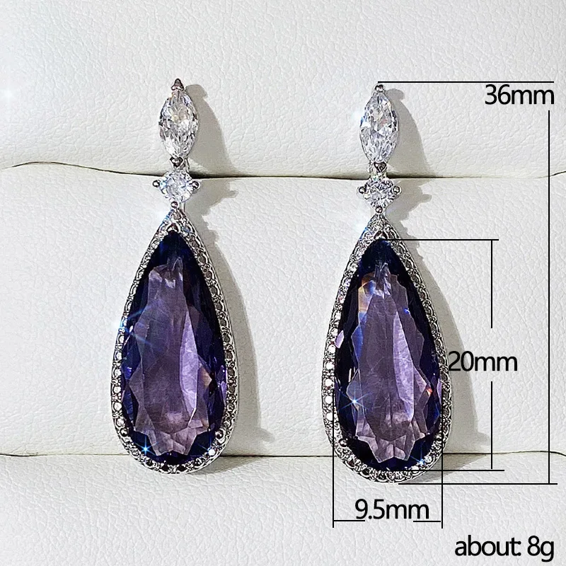 Luxury Pear cut Amethyst Dangle Earring 925 Sterling silver Party Wedding Drop Earrings for Women men Promise Jewelry