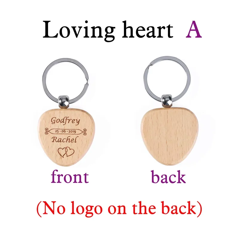 Heart Shape Custom Wooden Keychain Laser Engraved Tags Beech Wood Personalized Logo Gift Retro Key Chains