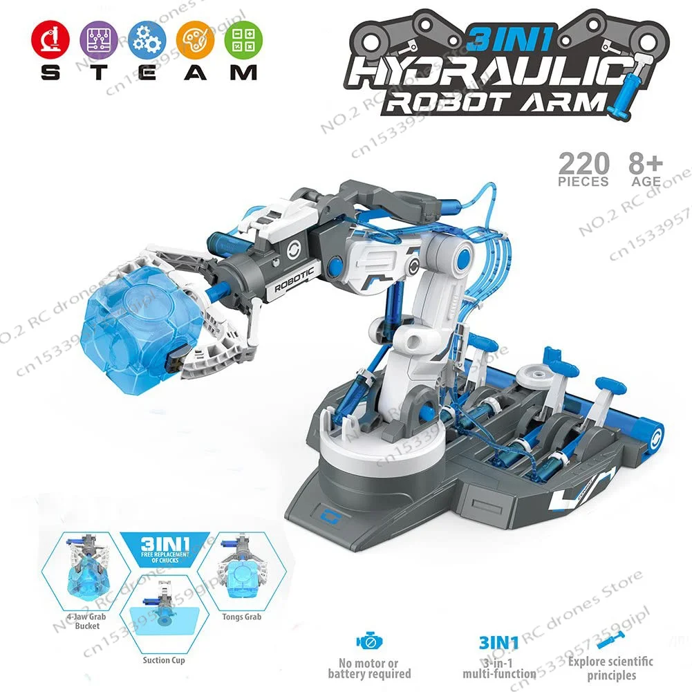 DIY Assembled Hydraulic Robot Toy Set for Children, Science Experiment, Engineering Puzzle, Mechanical Arm, Gift for Kids, 3in 1