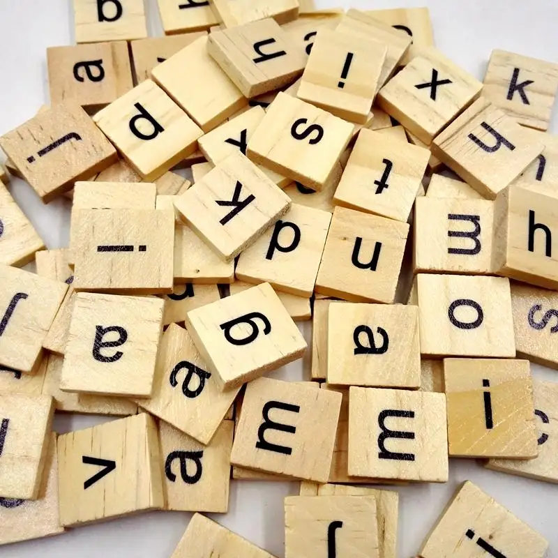 100 unids/pack rompecabezas azulejos letras del alfabeto de madera álbum de recortes manualidades cuadrados educativos para niños juguetes útiles escolares