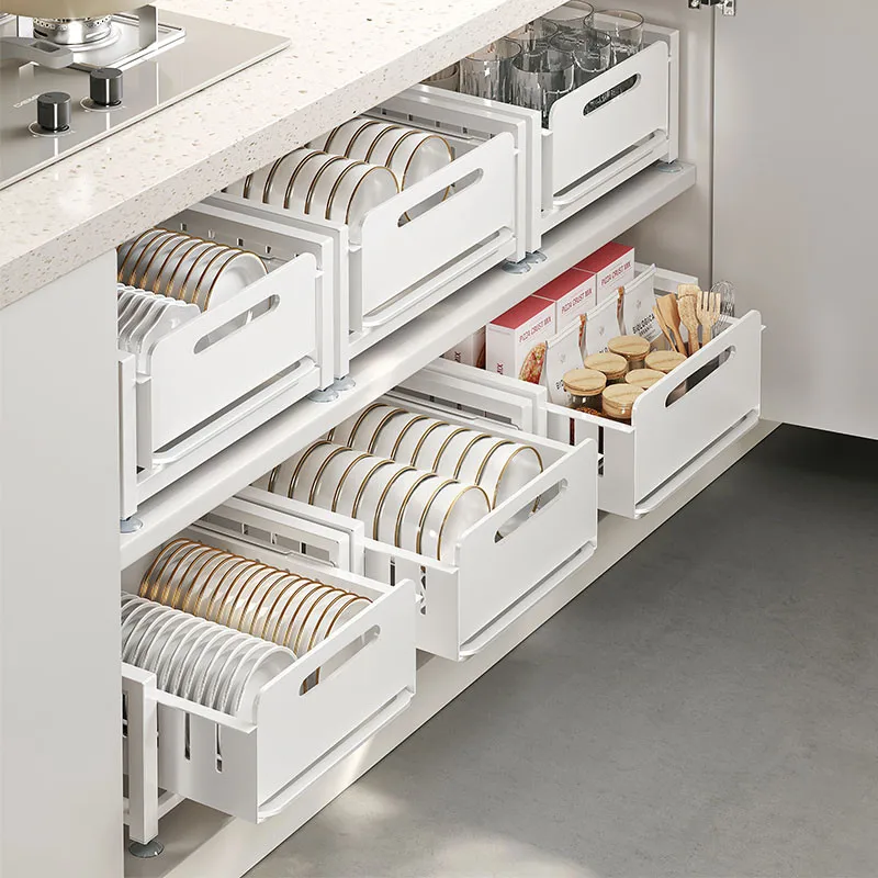 Kitchen bowl and plate storage rack, bowl rack, drainage rack, storage partition, pull-out storage rack