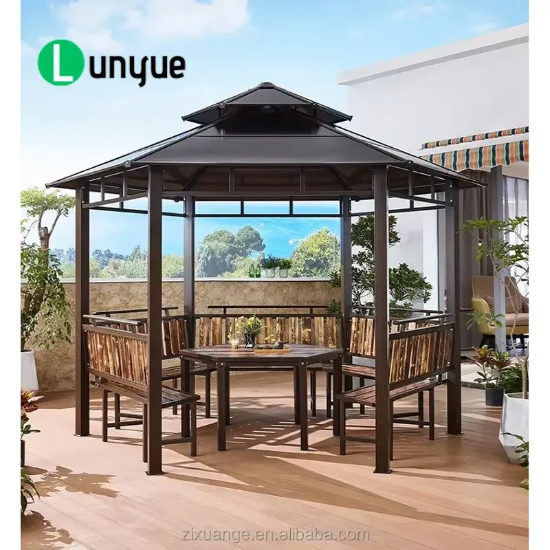 Luxury Aluminum Hardtop Gazebo with Double Polycarbonate Roof Modern Outdoor Garden Pavilion for Party High Quality Durable