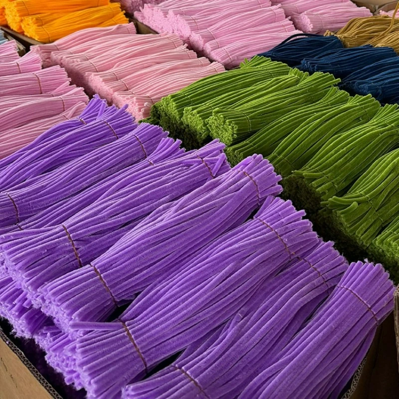 100pcs 8MM Encrypted Chenille Stems Pipe Cleaners Plush Iron Wire Stem Wired Twist Sticks Hair Strip Bouquet DIY Craft Supplies