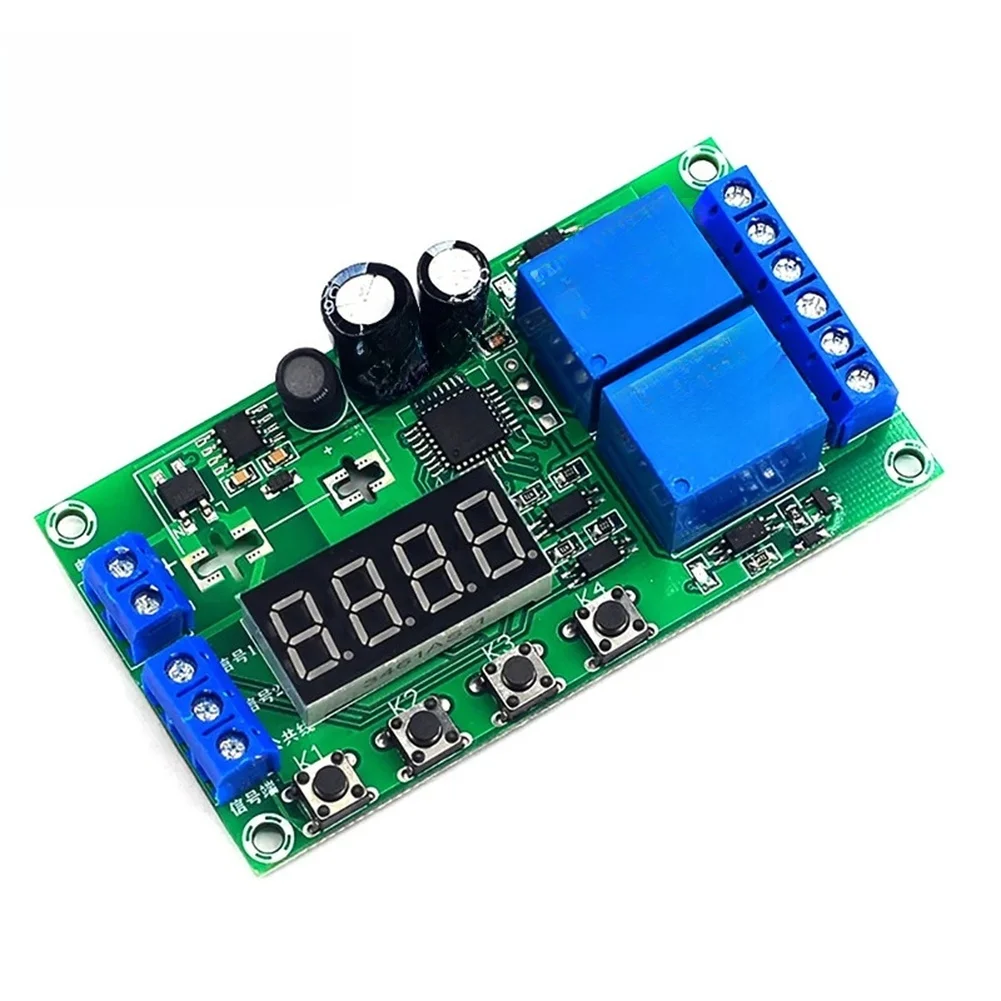 Adjustable Cyclic Timing Relay Module with Two Channels for DC 7V to 30V Power Systems and Trigger-Based Activation