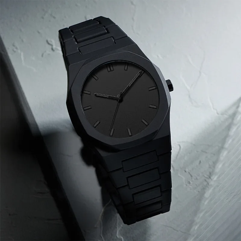 Men's Watch with Calendar, Business Casual, Black Quartz, Plastic Sports Watch