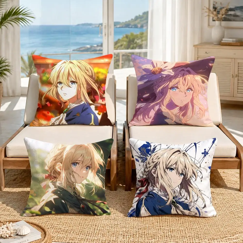 Anime Violet Evergarden Cushion Cover Soft Pillow Cover Two‑Side Printing Throw Pillow Case for Sofa Pillowcase Home Decoration