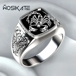 WOSIKATE-Anillo de Plata de Ley 925 con diseño de escorpión para hombre, joyería creativa en relieve, regalo de fiesta de aniversario, Size8-12