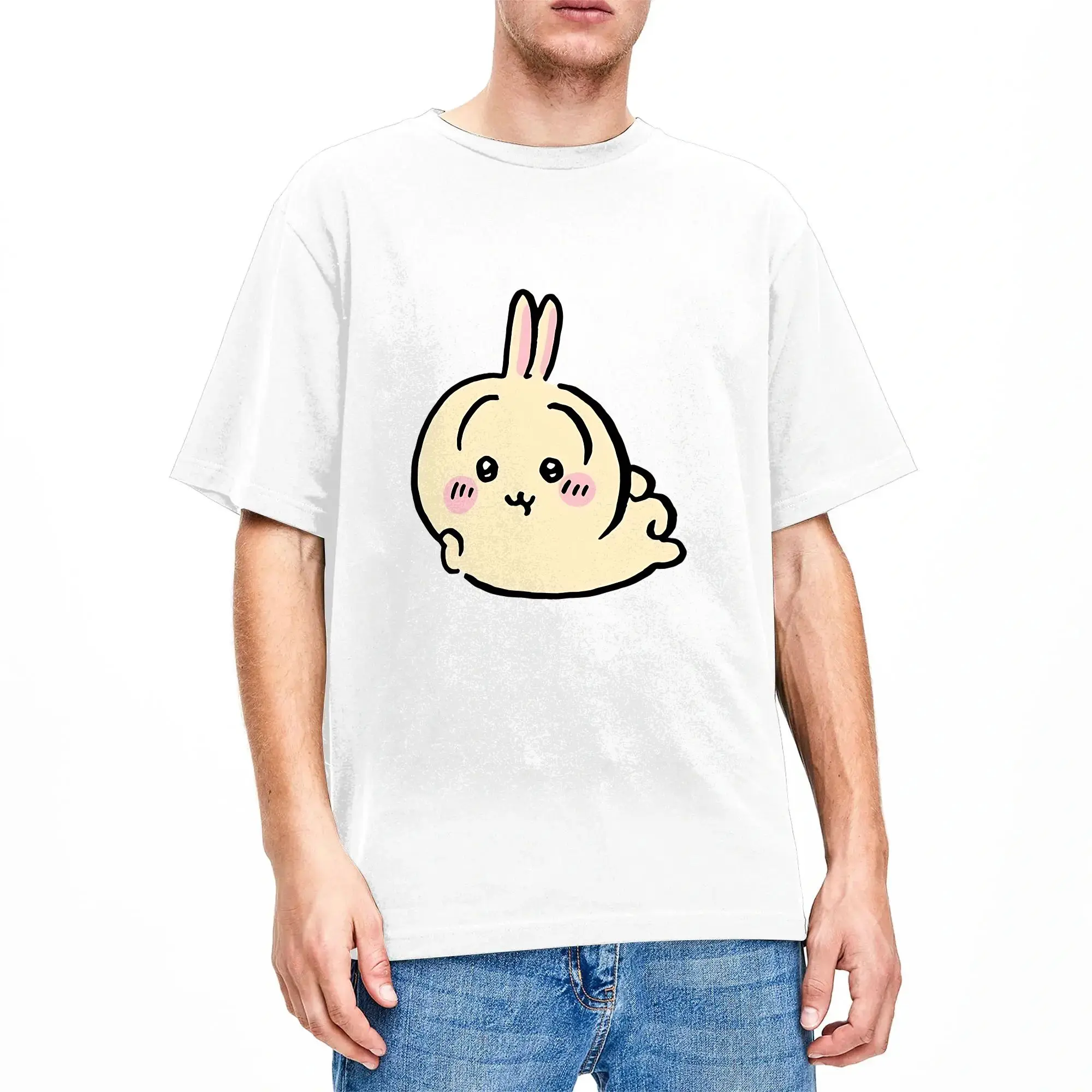 Chiikawas Usagi Chill Guy Cute Bunny T Shirts Men Cotton Humorous T-Shirts Round Collar  Tee Shirt Short Sleeve Tops Gift Idea