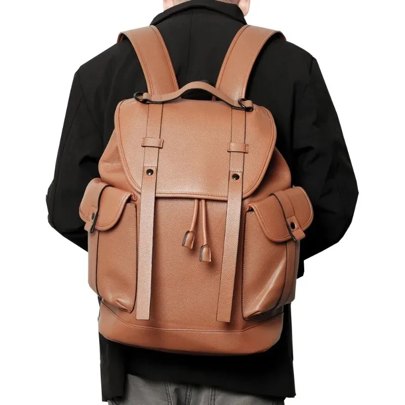 New Fashion Backpack Men Flap Travel Bag Men's Backpack 15 Inch Laptop Bags Luxury PU Leather Backapacks Male Student Schoolbag